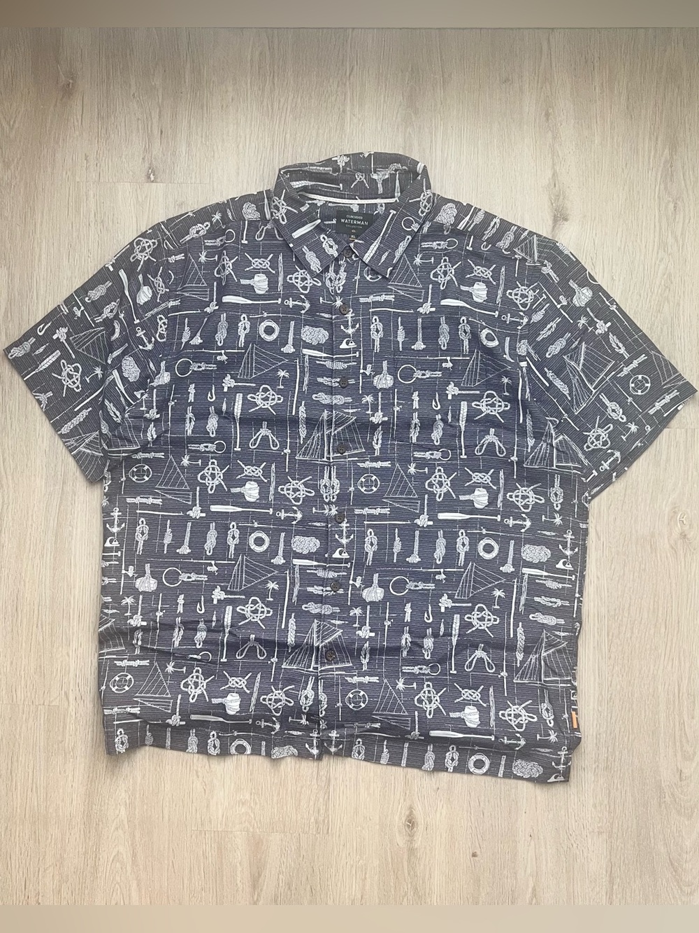 Quiksilver Waterman Button Up Shirt Mens XL Nautical Knot Print Coastal Boat